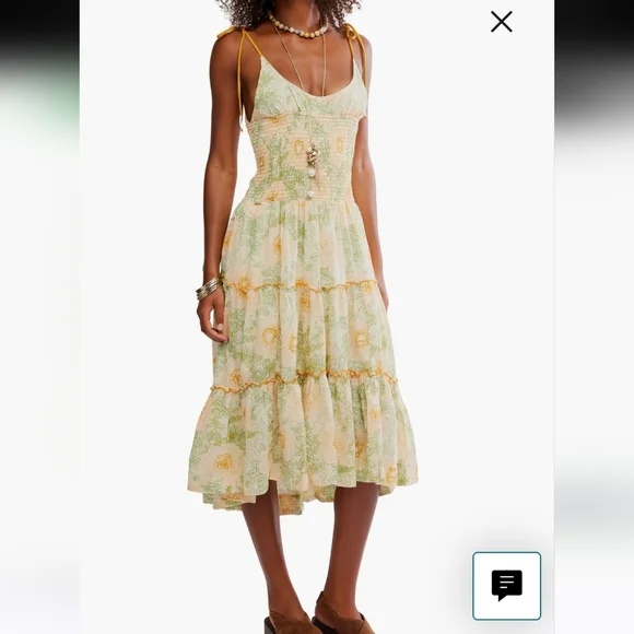 Free People Adriel Tie Strap Tiered Midi Dress Large NWOT - Picture 1 of 16